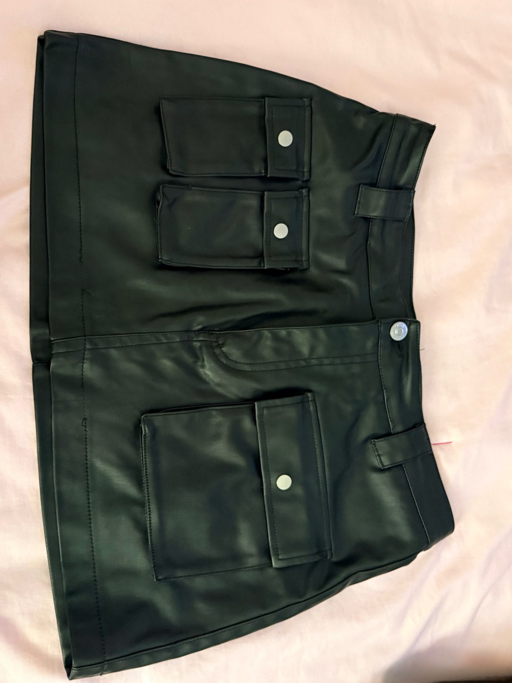 Love Tree Black Faux Leather Cargo Mini Skirt